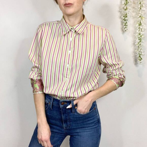 RARE ROBERT GRAHAM striped button down shirt paisley cuffs preppy coastal 2644 - Picture 15 of 16